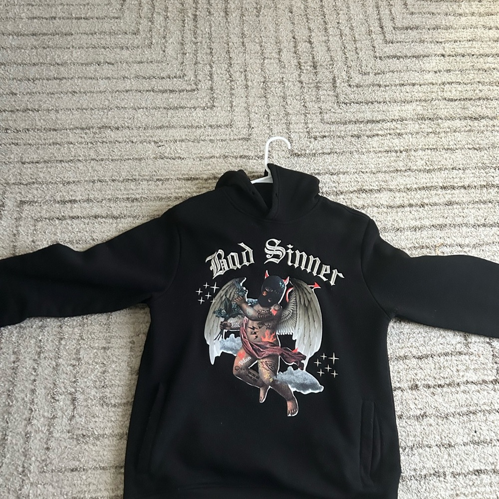 Black Graphic Hoodie with Angel Print